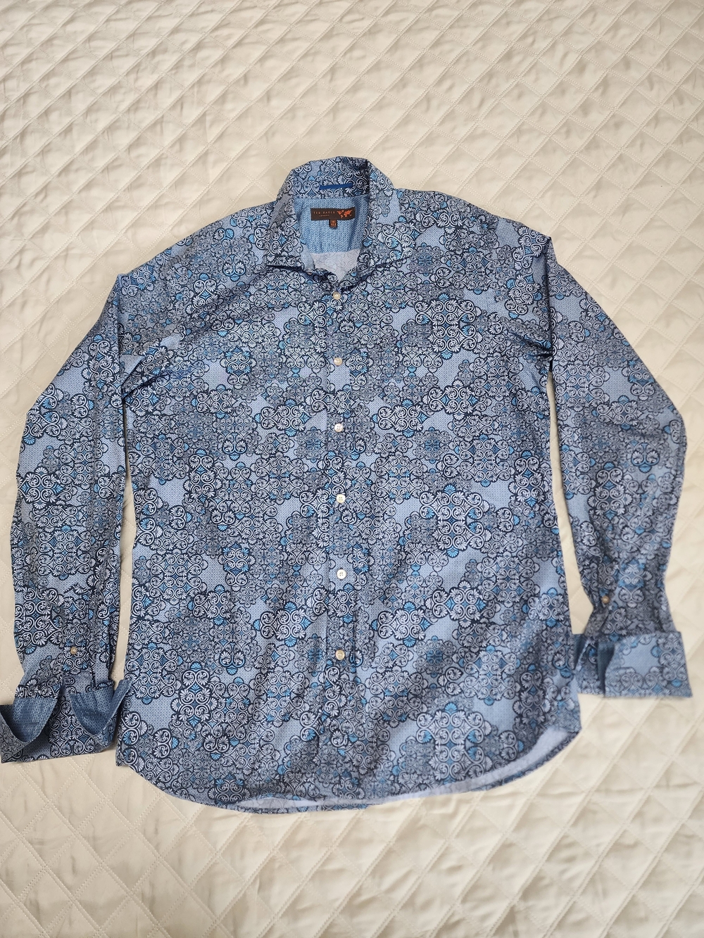 Ted Baker Light Blue Patterned Double Cuff Men's Button-Down Dress Shirt